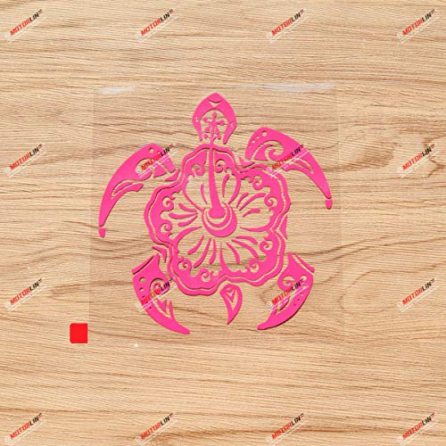 Sticker Autocollant Hibiscus Fleur Tribal Tortue Hawaii HI Life - Rose Vif, 5 Pouces - Pour Voiture Bateau Ordinateur Portable