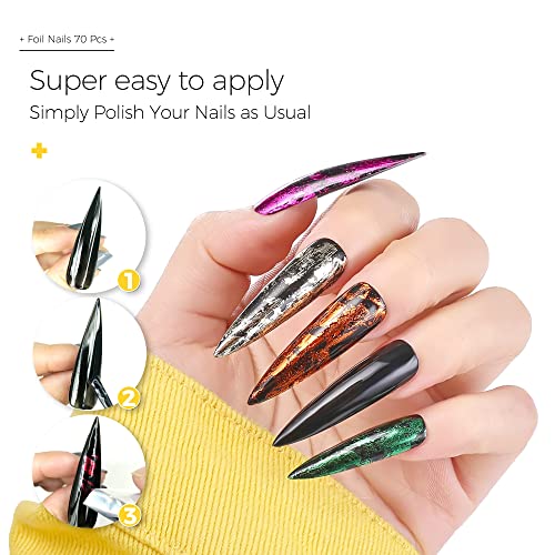 BURANO Transferfolien Gel Nagelfolien Keber Nail Art Foil Kleber Gel, Transferfolie Nägel 15ML 2 Flaschen mit 70PCS Foliensticker Set Nagelfolienkleber für Nägel, Designer Nagelfolien Nailart Folie