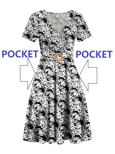 Helyo Business Casual Dress For Women With Pockets Petite Summer Office Professional Elegant Work Knee Length Floral Print A Line Dresses 981 Black White M thumb #4