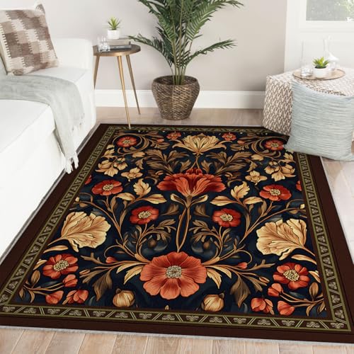 Tapis salon lavable 160x230cm fini les taches moquette fleurs rouges - 4