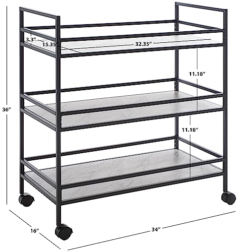 Safavieh Home Collection Idira Matte Black/Marble 3-Tier Bar Cart #TOP5