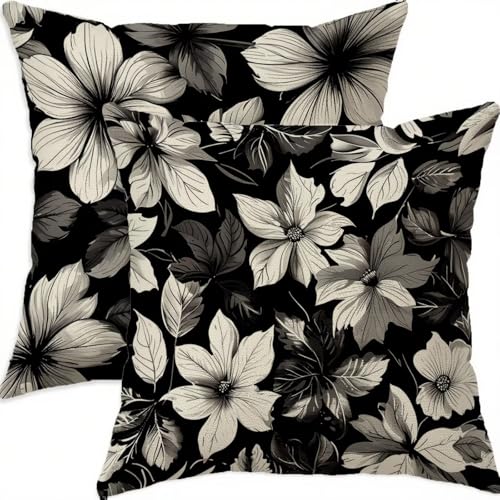 Housse de coussin 80x80cm imperméable en lin gris avec zip - 2