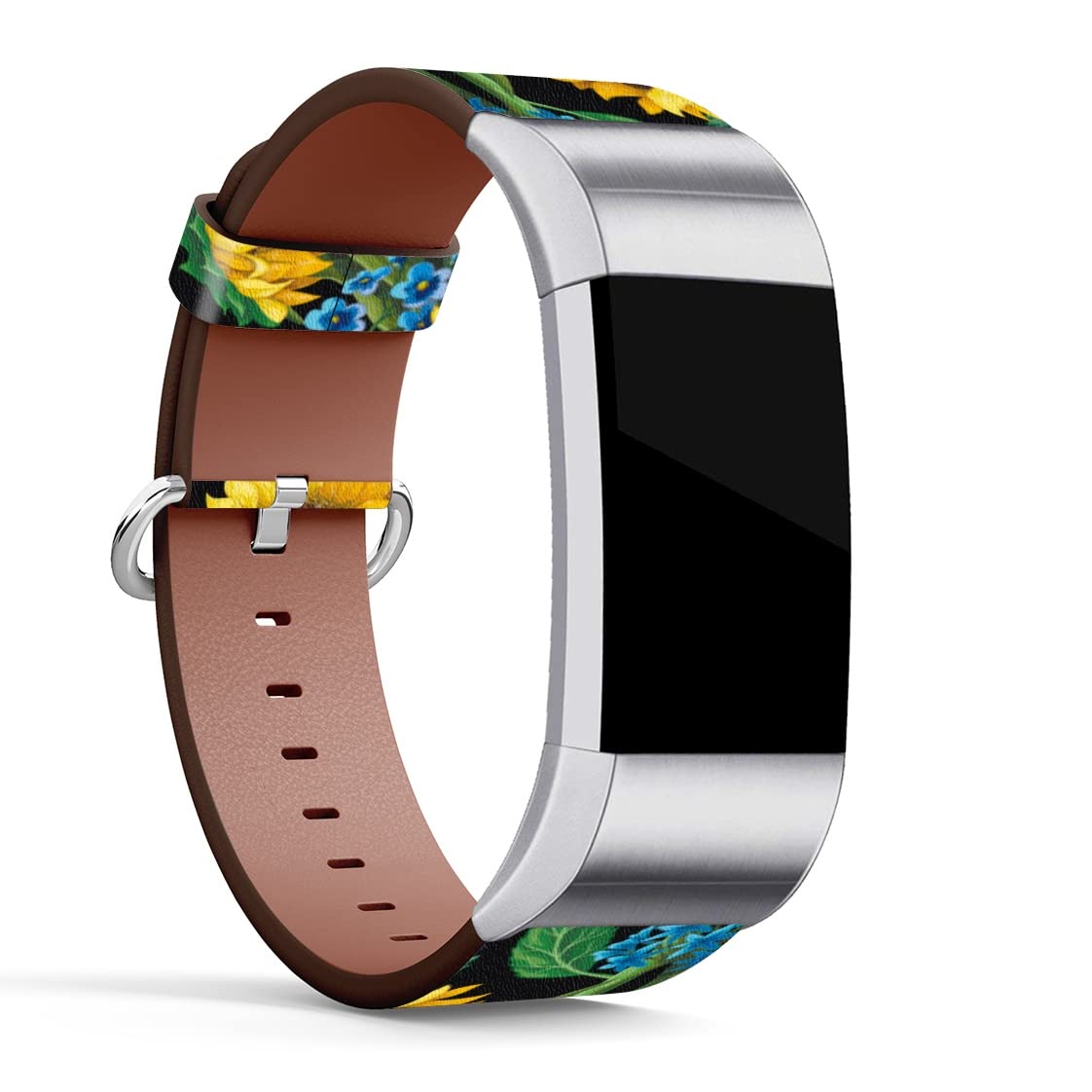 Mingdao Compatible with Fitbit Charge 4 / Charge 3 / Charge 3 SE Patterned Leather Replacement Band, (Sunflower Floral Pattern-Wb01)