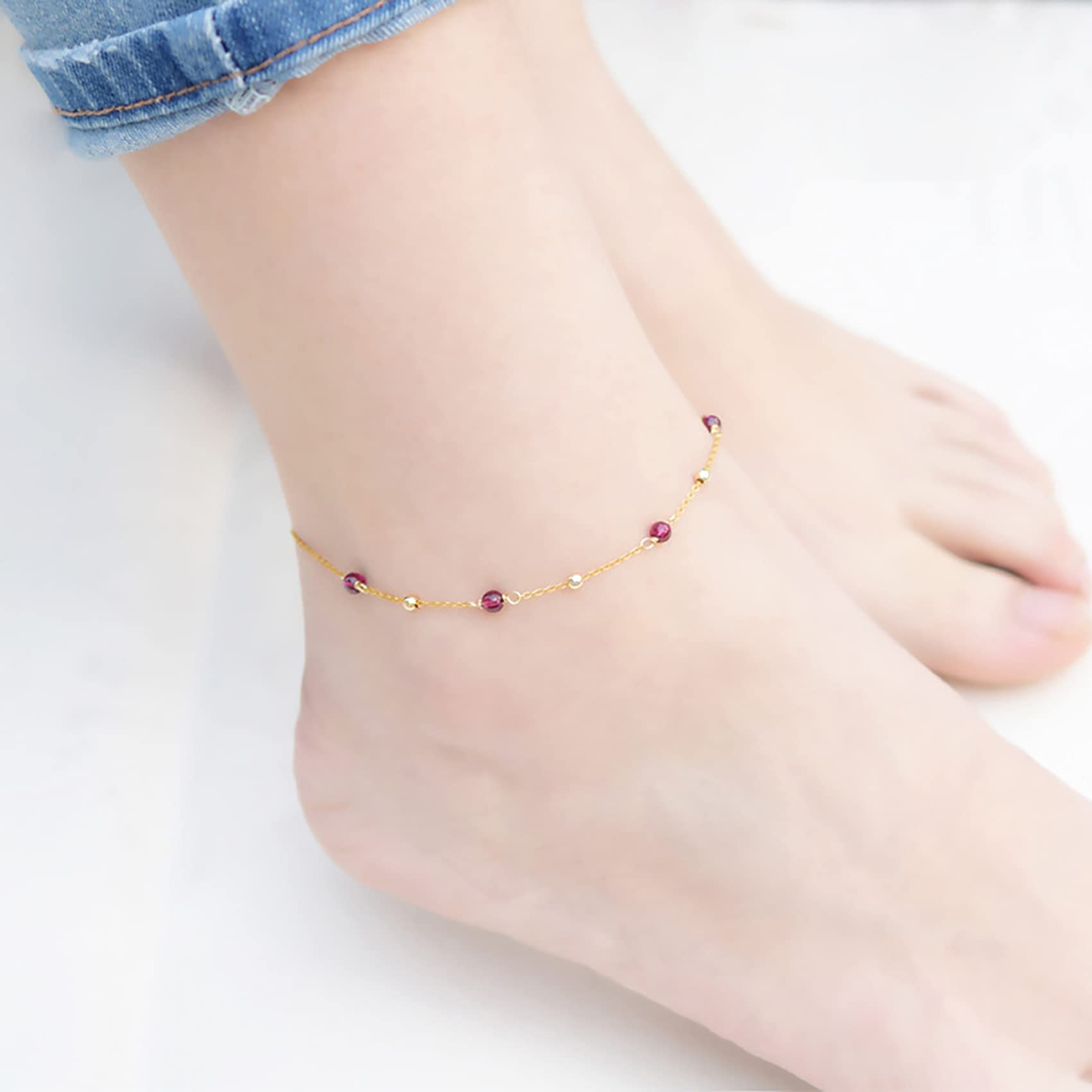 Tobillera de cristal Natural para mujer, tobillera con amuleto de la suerte, cuentas de transferencia de granate, pulsera de vacaciones para niñas, atrae dinero, prosperidad, suerte, cinabr