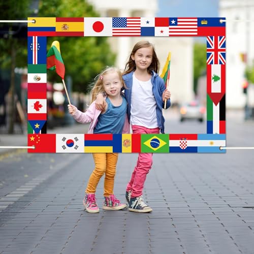 Fabric International Flag Photo Prop World Flags Photo Booth Frame International Welcome Photography Backdrop Around The World Background for Country Sports Events Party Favors Decor 62 x 42Inch - Image 8