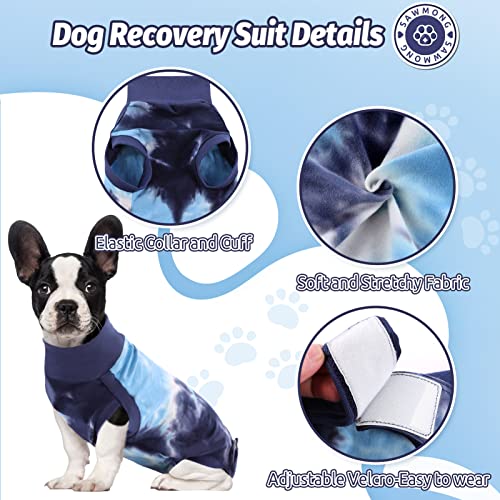 Image of SAWMONG Dog Surgery Recovery Suit, Tie Dye Pet Surgical Suit for Female & Male, Cone E-Collar Alternatives After Spay for Abdominal Wounds, Anti-Licking Neuter Dog Onesie for Small Medium Large Dogs