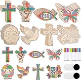 Jpfezry 56 Pcs Jesus Religious Christian Craft Kit for Kids - DIY Wooden Bible Coloring Magnets Gift for Sunday School Easter Art Activities