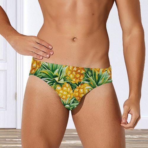 Pineapples Printed Swim Briefs for Men Sexy Bikini Swimwear Elastic Beach Trunks Bathing Suit2