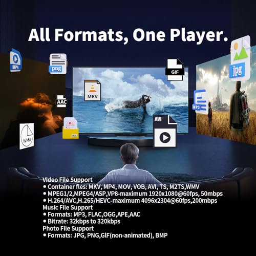 4K Media Player for USB Drive &amp; SD, Ultra HD Digital Signage Player with HDMI/AV Output, H.265 H.264 MKV MP4 Video, MP3 Music, JPG Photo, Auto Play &amp; Resume, Loop Playback