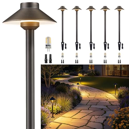 Gardenreet Brass Low Voltage Landscape Lighting - 12V LED Path Lights IP65 Waterproof, Hard-Wired...