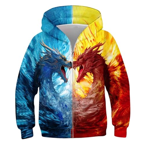 Idgreatim 6-14T Boys Zip Up Hoodies Kids 3D Graphic Hoody Sweatshirt Zipper Pullover with Pockets