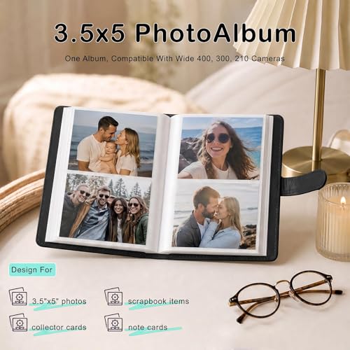 Asixxsix 3.5x5 Photo Album, Small PhotoAlbum Holds 80 Photos, PU Leather 3x5 Album Wedding Family Baby Anniversary Pictures, Art Presentation Folder Postcards Pictures (Black) by Asixxsix - Image 2