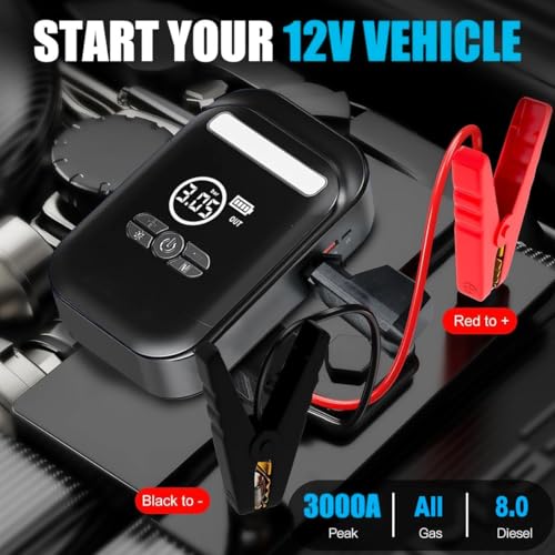 Arrancador de bateria para coche con compresor de aire y pantalla LCD 5