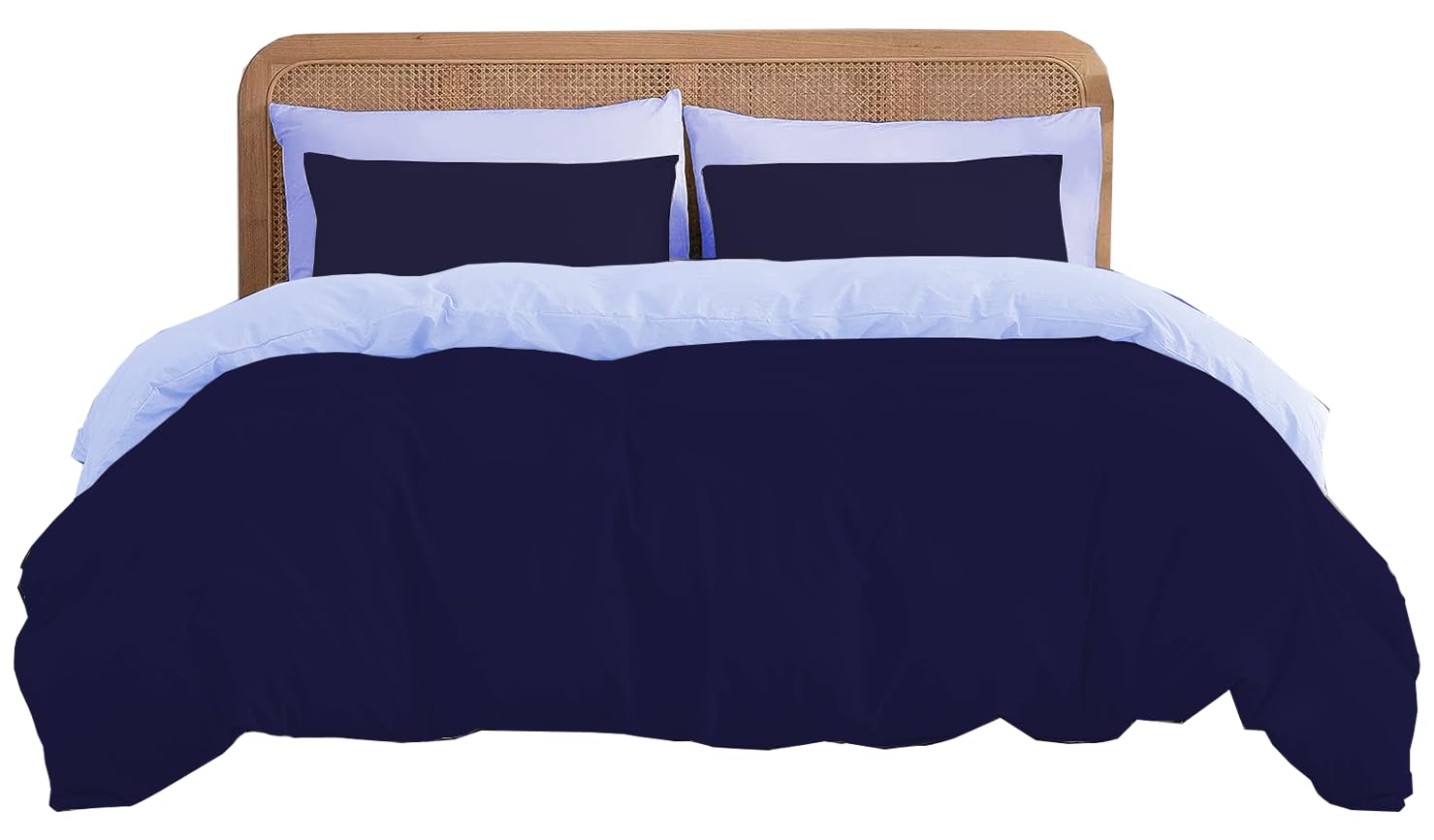 Ev Dekor Double Duvet Cover Sets - Reversible Brushed Microfiber Bedding- Plain Dye Quilt Cover with Pillowcase - Navy/Blue