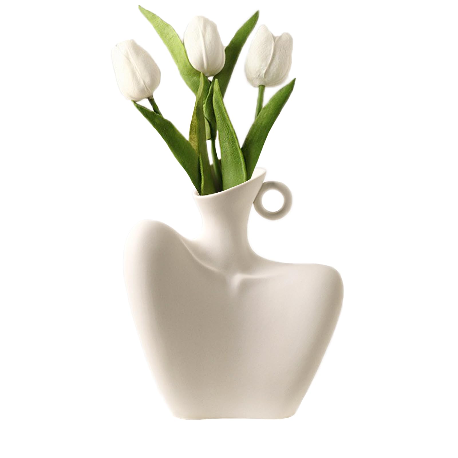 Female Body Vase, Female Body Vase, Small Ceramic Vase Modern Decorative Vases White Art Vase for Living Room Bedroom Home and Office 21x18.5cm (Matte White)