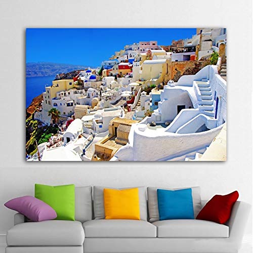 YINSHENG Meubles Art déco Photographie avancée Photos Gros Plan Art Clair Toile Peinture Paysage Grec Santorin Affiches et Impressions Toile Peinture Salon