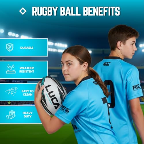 Image of LUCA Rugby Ball Sizes 3, 4 & 5 Hand Stitched Super Grip 3-Ply Construction