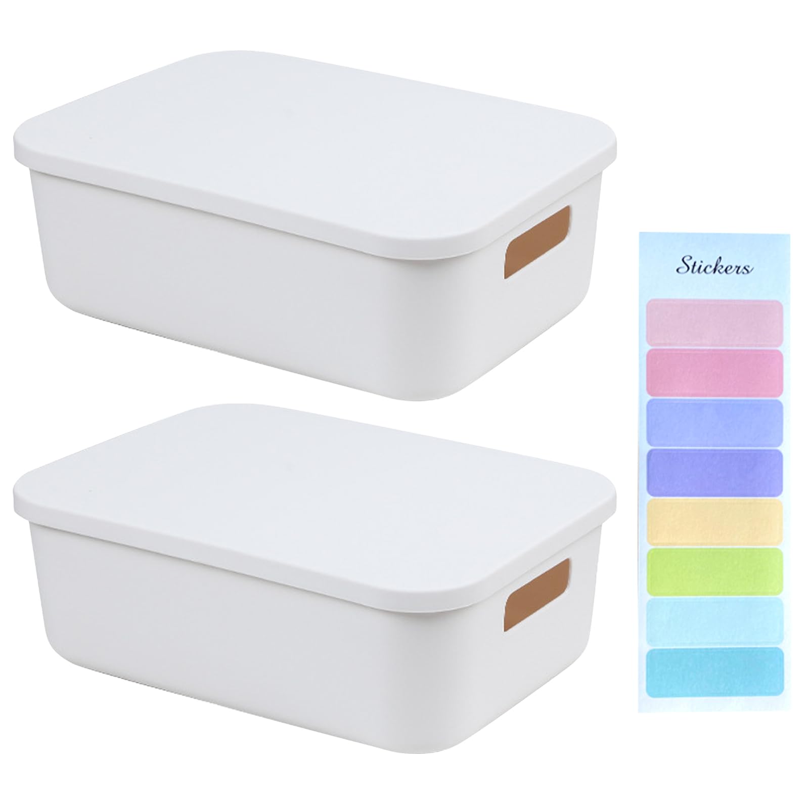 2 Piezas Caja de Almacenaje con Tapa, Cajas Organizadoras de Plástico, Cesta Almacenaje Plástica con Asas Apilable Cesta de Plástico con Pegatinas para Cocina, Baño, Armario, Oficina (28×20×9.6cm)