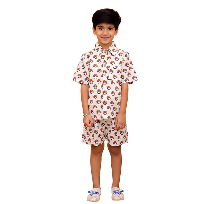 Image of superminis Boys Coordinated Set With Printed Rayon /Cotton Shirt and Shorts