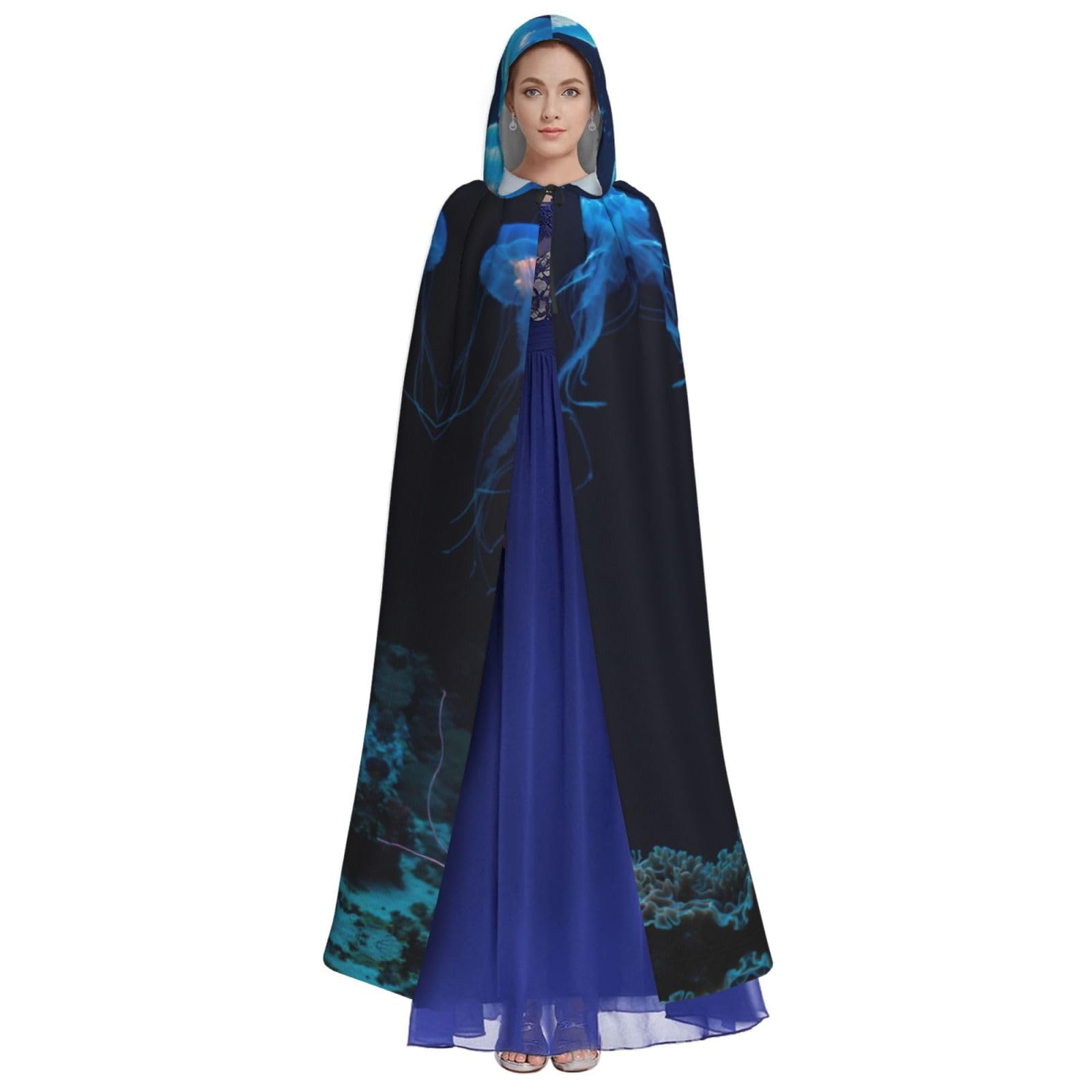 LIXLZH Jellyfish ocean Print Hooded Cloak Universal Adult Cape Witch Costume Halloween Costumes Carnival Cloak