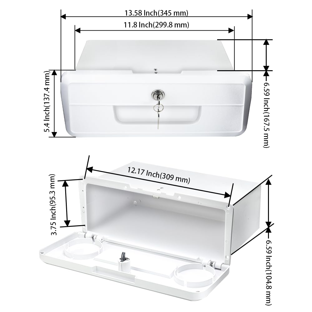 Pactrade Marine Lockable ABS Plastic Glove Box - White, Spacious Storage Compartment For Boats, Pontoons, Yachts