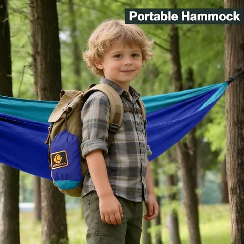 Image of Hammock for Kids, Camping Hammock with Mosquito Net, Lightweight Nylon Portable Hammock with 10ft Tree Straps,Children Hammocks for Travel Hiking Backpacking Beach Patio