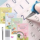 ZAYSWDNS Magic Grooved Writing Practice Books,Reusable Grooved Handwriting Workbook for Kids Tracing Letter Writing (4 Books +Pens)
