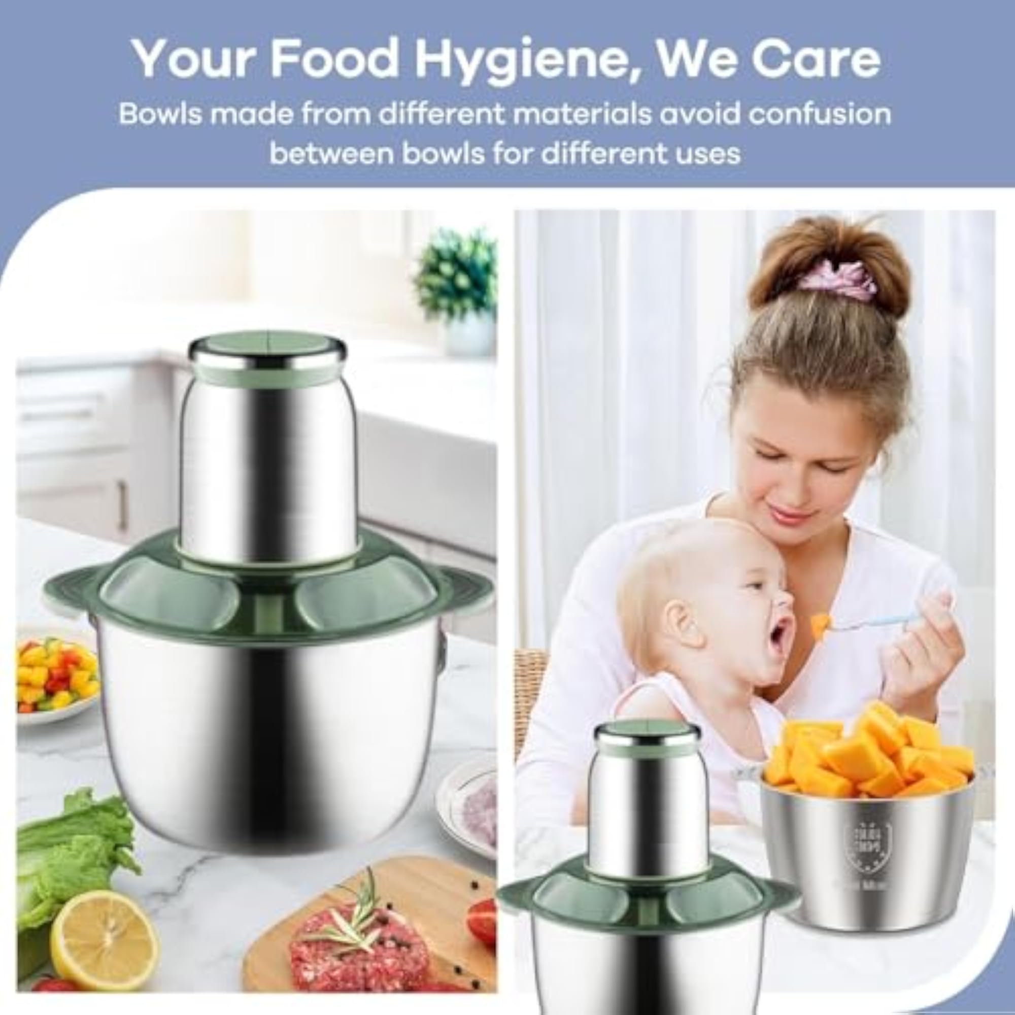 Electric Food Processor & Chopper with Stainless Steel Bowl
