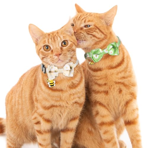 COMNICO 2 coleiras para gatos breakaway com lindo sino de gravata borboleta para gatos machos, fêmea