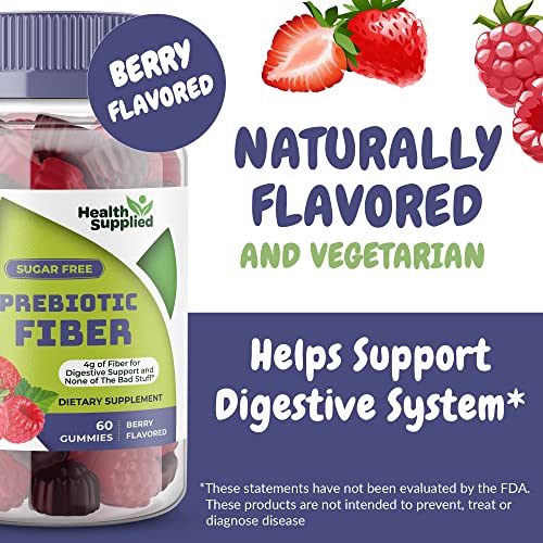 Fiber Prebiotic Gummies Sugar Free, Keto Friendly 2 Pack | Gut Cleansing, Digestive Health Regularity Support, Constipation Relief | Vegan Dietary Supplements, | Natural Berry Flavor #TOP1