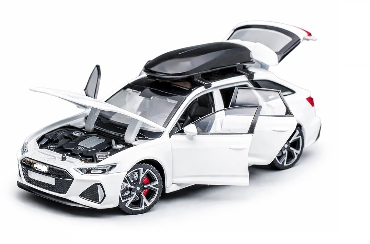 Invite 1:32 Scale Audi RS6 Alloy Die-Cast Car Model with Door-Activated Light & Sound | Openable Doors, Hood & Trunk | Metal Toy Car for Kids & Collectors (White Color)-image-23