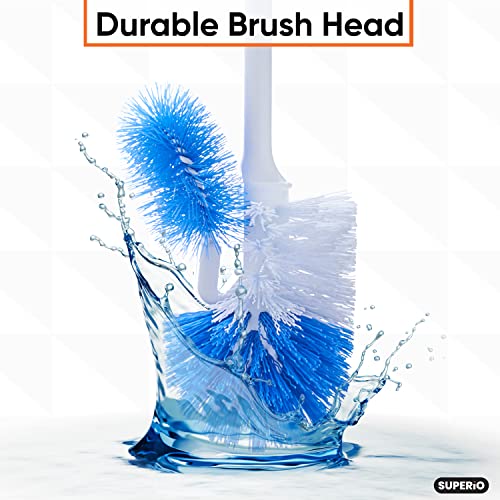 Superio Toilet Brush and Holder,Toilet Bowl Cleaning System with Scrubbing Wand, Under Rim Lip Brush and Storage Caddy for Bathroom , White and Blue - Thumbnail 4