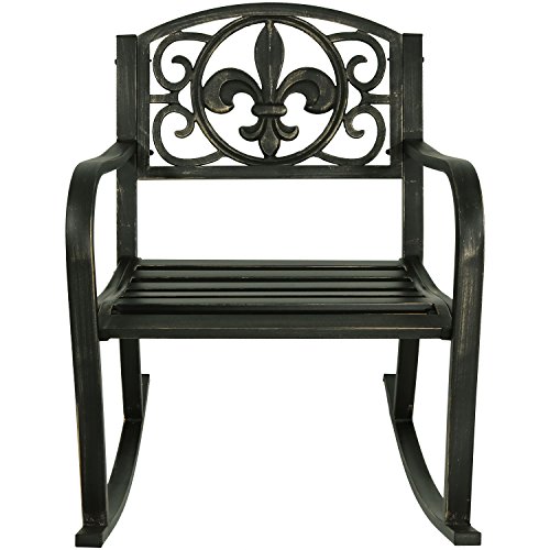 Sunnydaze YUK-010 Fleur-De-Lis Cast Iron And Steel Patio Rocking Chair thumb #7