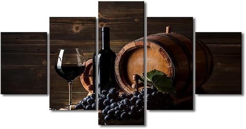 Imágenes de pared para sala de estar, pintura de copa de vino tinto, bebidas alcohólicas, 5 paneles, lienzo, arte de pared, pósteres e impresiones,