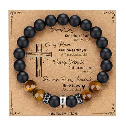 TONY & SANDY Cross Bracelet Stocking Stuffers Men Boys Christian Gifts for Teen Boys Son Grandson on Birthday Graduation Easter Christmas