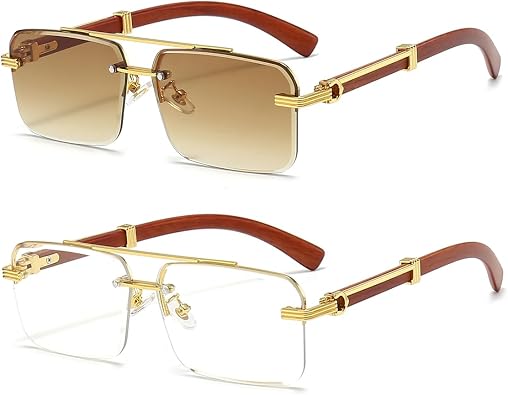 Gleyemor Mens Sunglasses Fashion Rimless Rectangle Sunglasses for Man