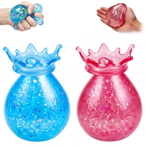 2Pcs Dream Squishy Drop for Adult Water Drops Fidget Stress Ball for Relief Anxiety Soft Ice Cube Gumdrop Squishies Office Desk Decor (Blue and Pink)