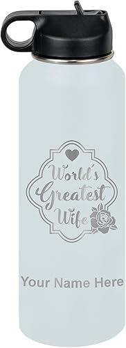 Miniatura 30 de LaserGram Botella de agua de doble pared de 32 onzas con popote, la mejor esposa del mundo, grabado personalizado incluido (gris) Gris,Negro -,Verde