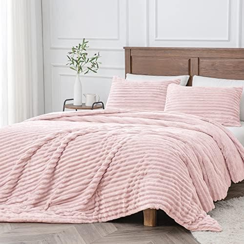 BEDELITE Fleece King Comforter Set -Super Soft & Warm Fluffy Pink Bedding, Luxury Fuzzy Heavy Bed Set for Winter with 2 Pillow Cases