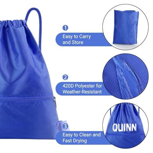 Custom Drawstring Bags Bulk With Logo, 1 Pack Personalized Text String Backpack with Zip Pocket for Gym, Sports, Events, Travel and Daily Use,White4