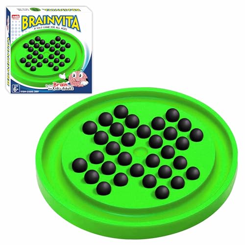 Image of Ankit Toys & Games Brainvita Solitaire Marble Peg Puzzle Board Game for Kids Adults Age 6+ Classic Brain Teaser Strategy Game with Glass Marbles Educational Travel Friendly Toy (Green)