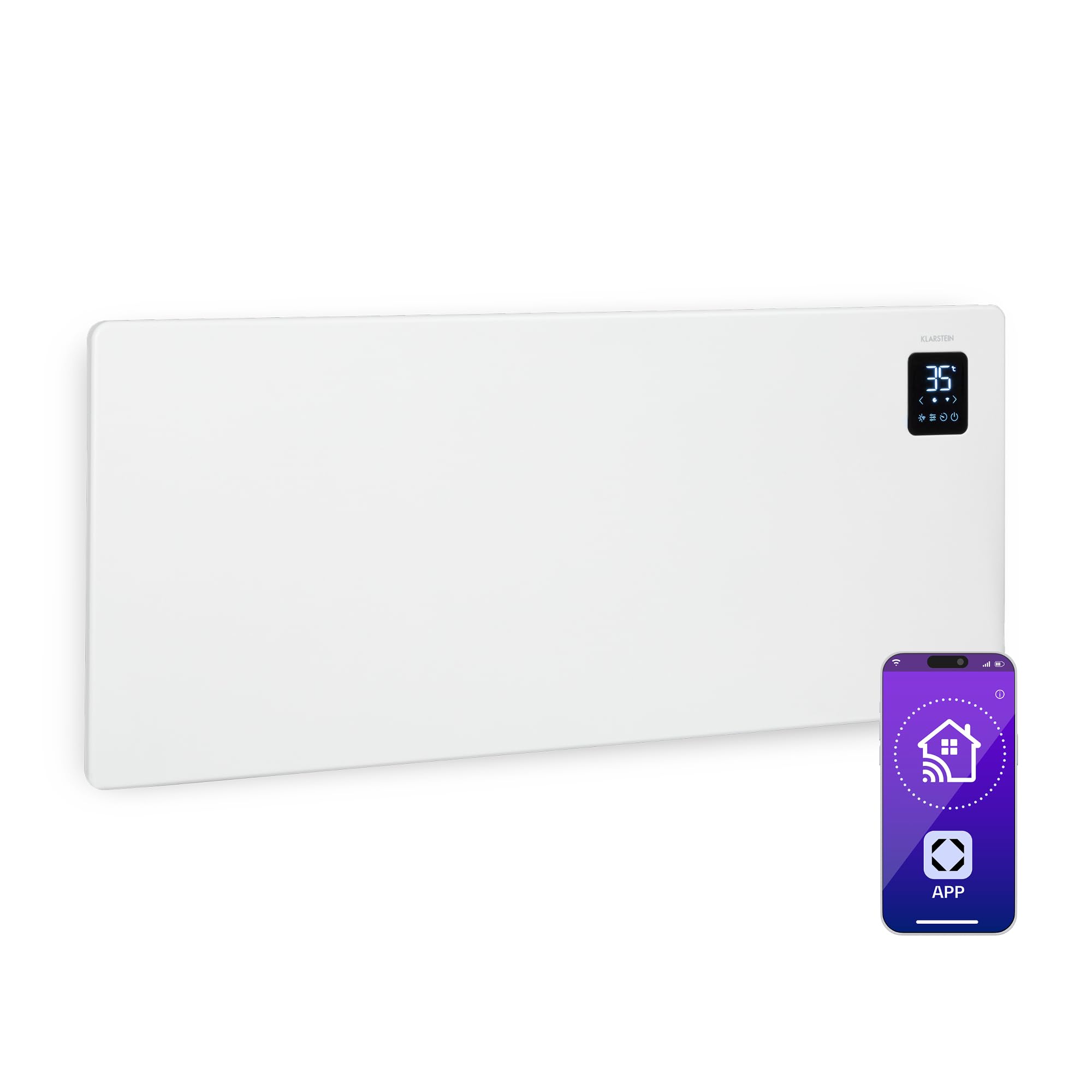 Klarstein Stufa Elettrica Basso Consumo, Stufa Elettrica 2500W, Termoconvettore Elettrico a Parete con Termostato, Termosifone Elettrico Basso Consumo, Calorifero Riscaldamento Smart