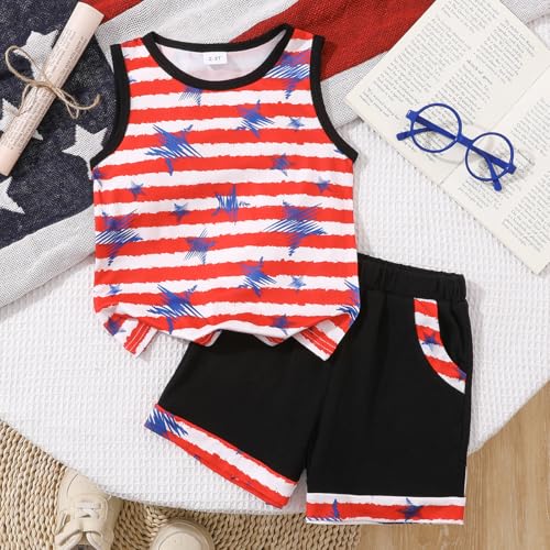 Image of Toddler Boy 4th of July Shorts Set + Stars Stripe Short American Flag Summer Outfits