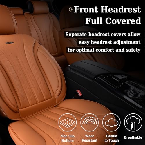 Image of Coverado Brown Seat Covers for Front Seat, Premium Leather Seat Covers for Cars,Waterproof Car Seat Protectors, Car Seat Cushions Universal Seat Covers Fit for Most Cars