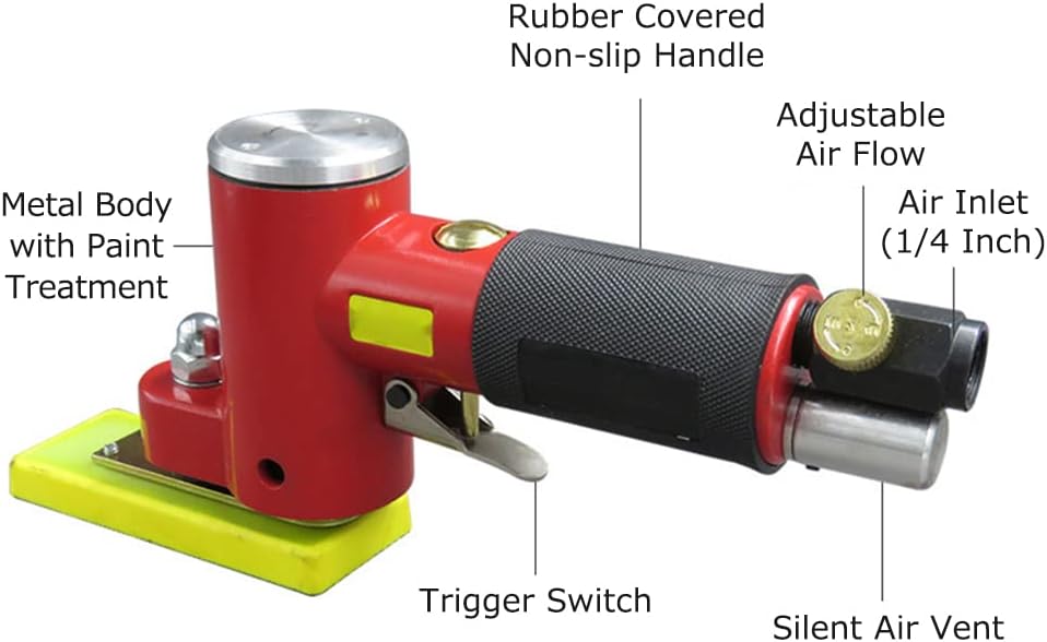 Air Sander, Mini Straight Line Air Sander with 2 Sanding Pads Random Orbital Pneumatic Sander Air-Operated Handheld Polisher Waxer for Auto Body Work Furniture Wood Metal Surface