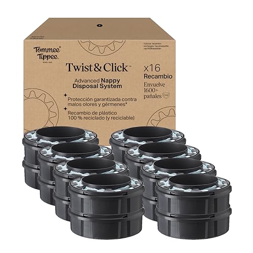 Tommee Tippee Recambio original para contenedor avanzado de pañales Twist and Click, paquete exclusivo de 16, fácil de cambiar y muy económico
