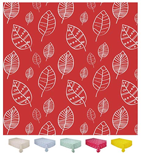 Home Direct Rectangular Oilcloth PVC Wipe Clean Tablecloth 140cm x 180cm 55x70 Leaves Red