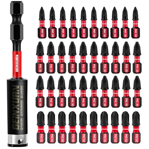 GEINXURN Impact Tough #1#2#3 Phillips 1 in. Insert Driver Bits, 41Pack Bulk PH1/PH2/PH3 Screwdriver Power Bits Set with 1Pcs Impact Bit Holder and 1Pcs Mini Wrench