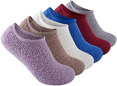 Beauttable 6 Womens Fluffy Fuzzy Grip Slipper Warm Soft Anti-Skid Cozy Socks (Purple/Khaki/Beige/Blue/Burgundy/Grey 6-Pairs)