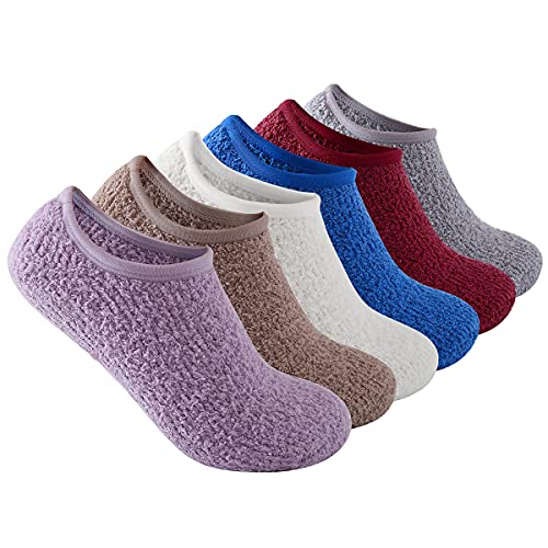Beauttable 6 Womens Fluffy Fuzzy Grip Slipper Warm Soft Anti-Skid Cozy Socks (Purple/Khaki/Beige/Blue/Burgundy/Grey 6-Pairs) #TOP29